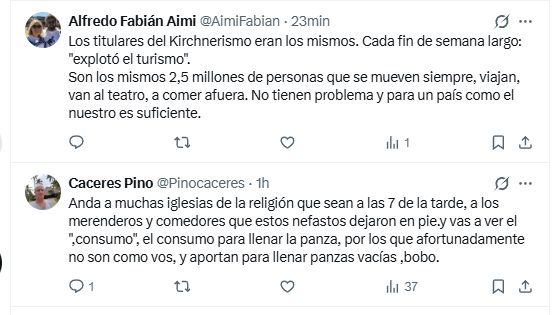 Algunas de las respuestas al retuiteo presidencial del posteo que mostraba a la pizzería 
