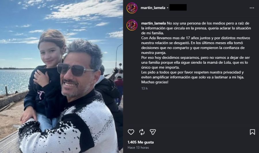 Martín Lamela confirmó su separación de Adabel Guerrero