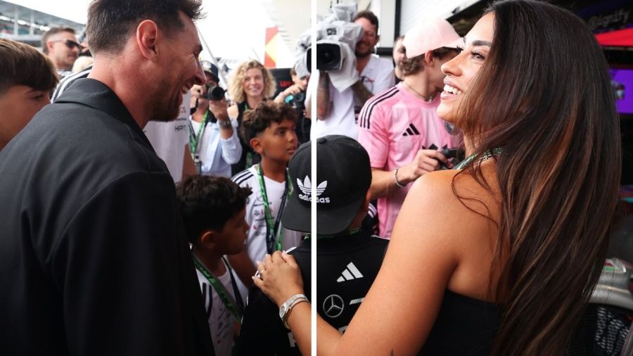 Leonel Messi junto a Antonela Roccuzzo y sus tres hijos