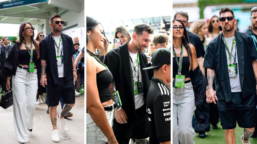 Leonel Messi junto a Antonela Roccuzzo y sus tres hijos