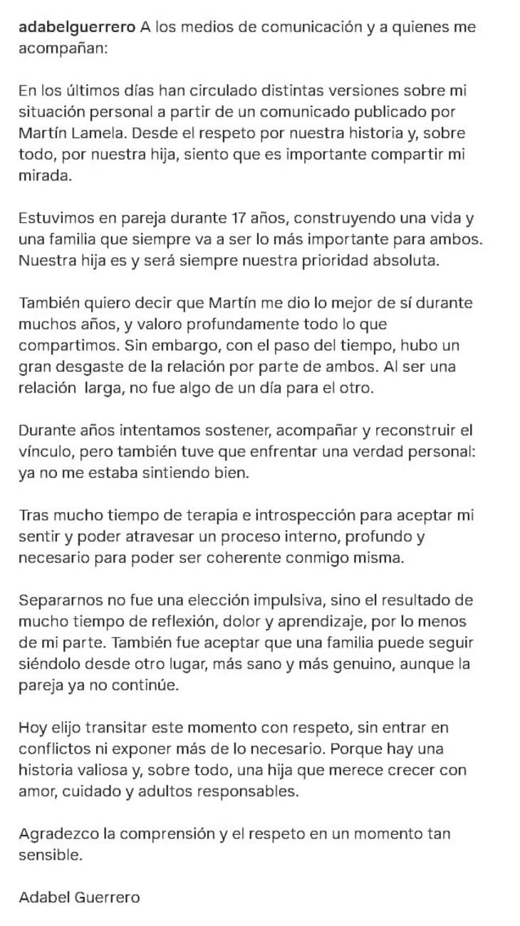 El comunicado de Adabel Guerrero