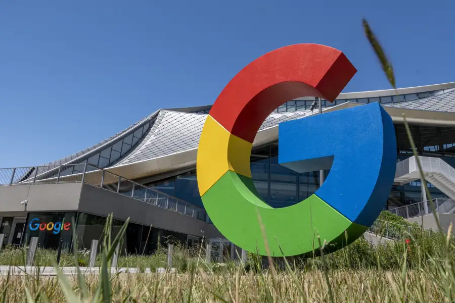 Signage outside Google's Bay View campus in Mountain View, California.