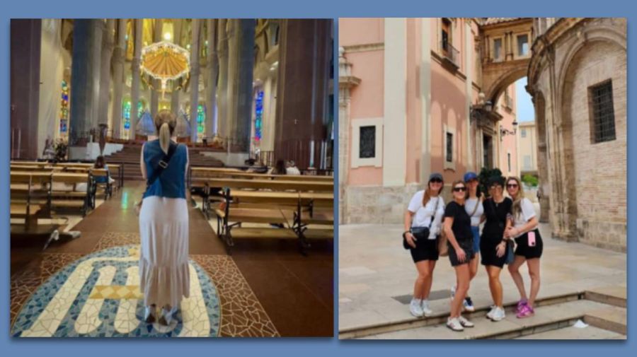 Bettina Angeletti, esposa de Adorni, en su viaje a España con amigas