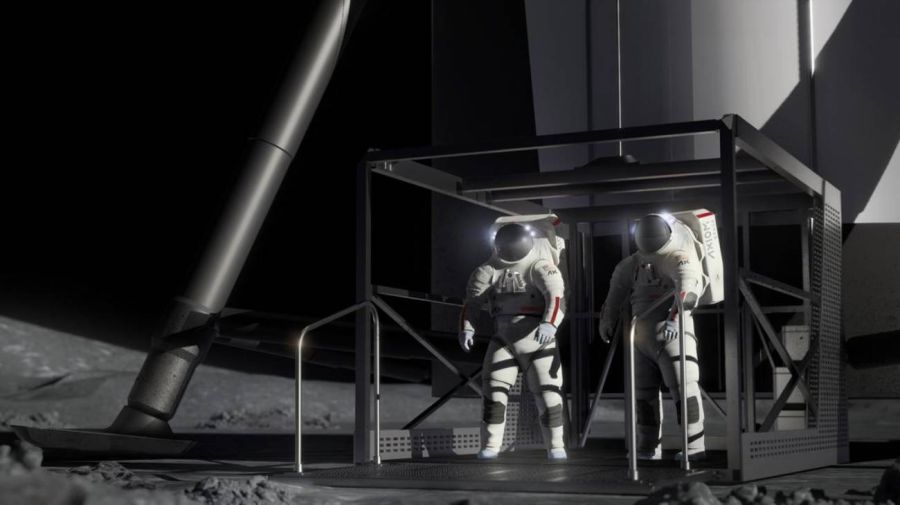 Bocetos muestran el Sistema de Aterrizaje Humano (HLS) Starship de SpaceX en la Luna. 05052026
