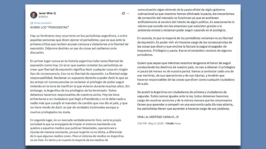 Posteo Javier Milei 05052026