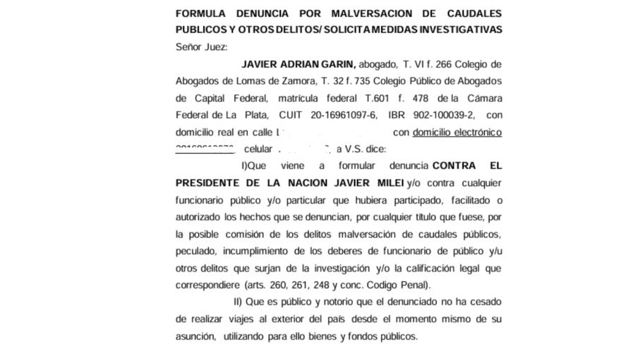 denuncia Garín contra los Milei