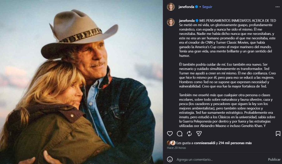 El adiós de Jane Fonda a Ted Turner: “Él me necesitaba
