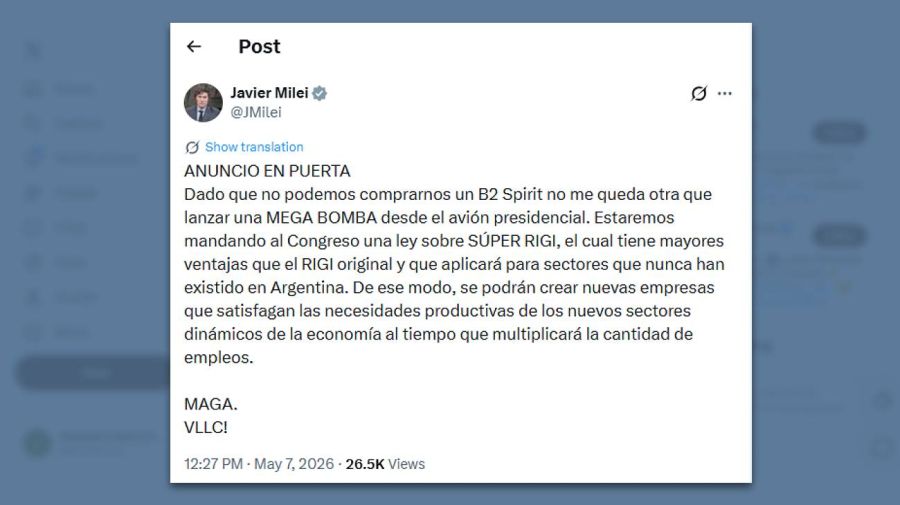 Posteo Javier Milei 07052026