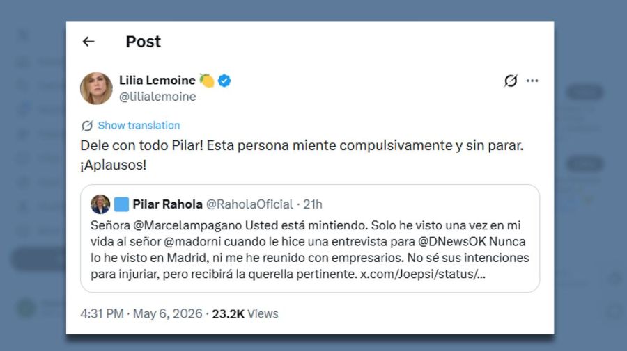 Posteo Lilia Lemoine apoya a Pilar Rahola 07052026