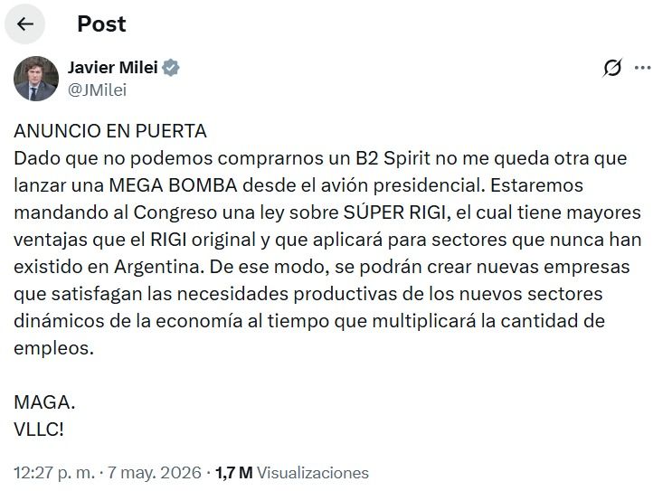 Tweet de Milei