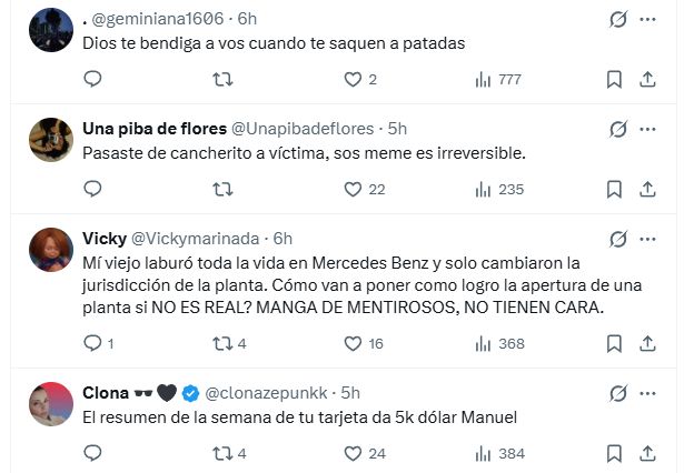 Respuestas en X al 