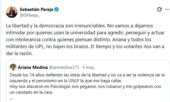 Diputado Sebastián Pareja hablando de la pelea en la Universidad de La Plata