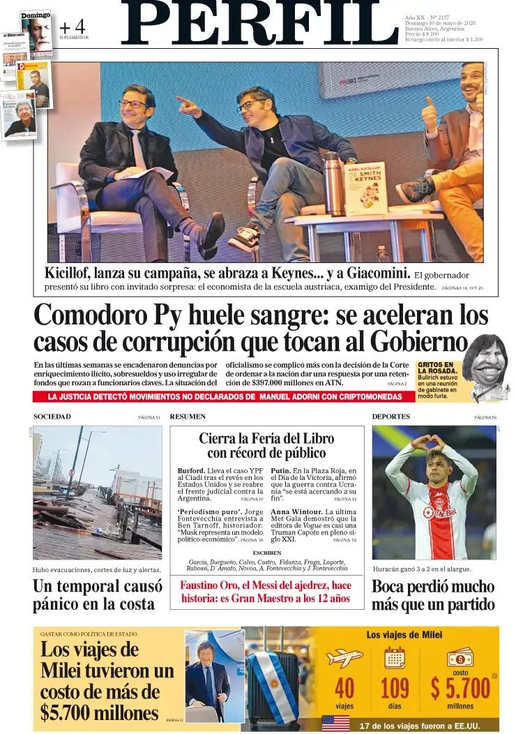 La tapa del Diario PERFIL del domingo 10 de mayo de 2026