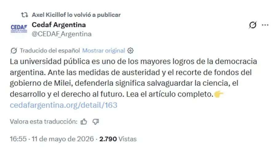 Kicillof marcha con las universidades y apunta contra Milei: