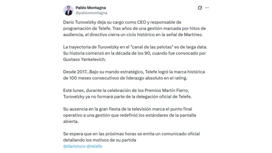 Darío Turovelzky deja Telefe luego de 28 años