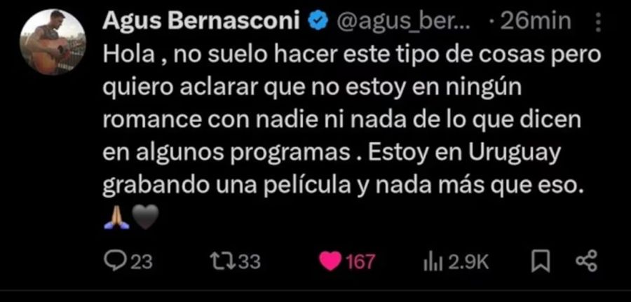 El mensaje de Agustín Bernasconi
