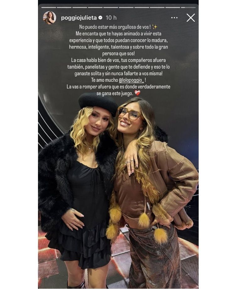 El mensaje de Julieta Poggio a Lolo Poggio