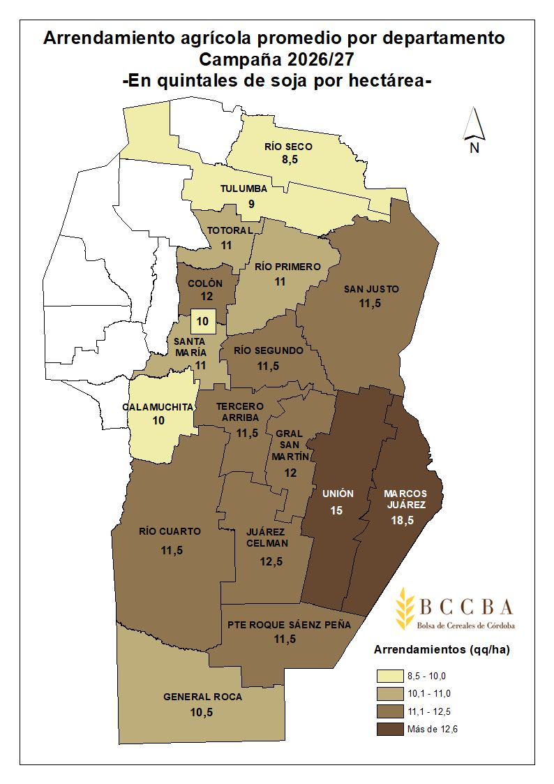 Mapa de costos de arrendamientos en Córdoba