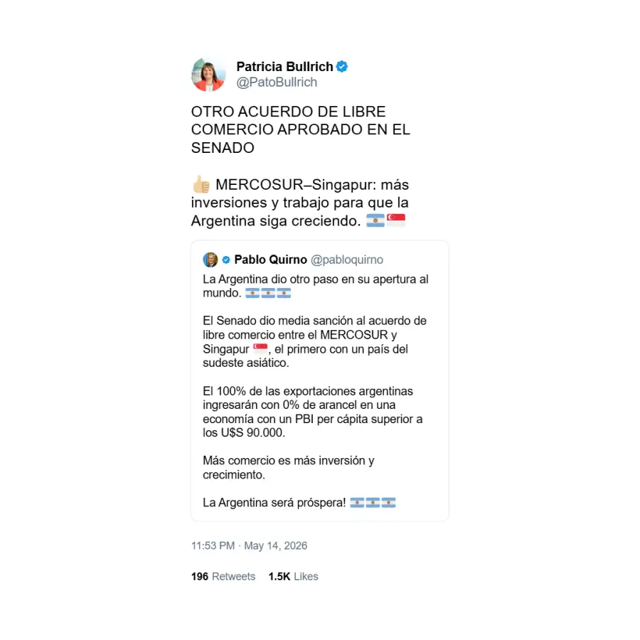 Posteo de Pablo Quirno sobre acuerdo Mercosur-Singapur