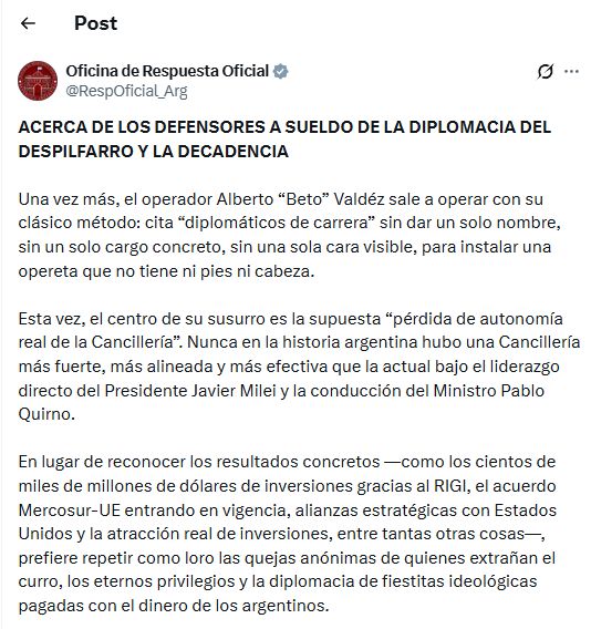 Post de Oficina de Respuesta sobre Cancillería