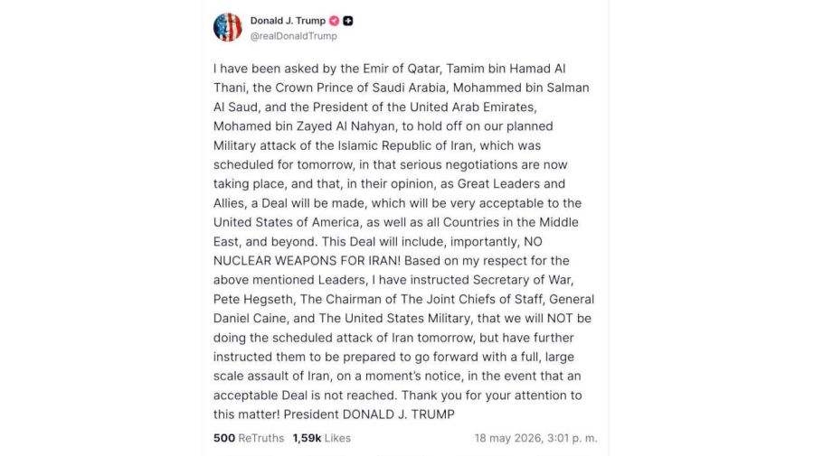 Truth Social de Trump sobre Irán