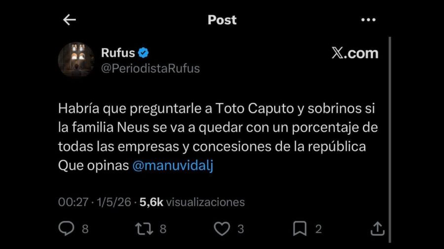 Tweet de la cuenta Periodista Rufus