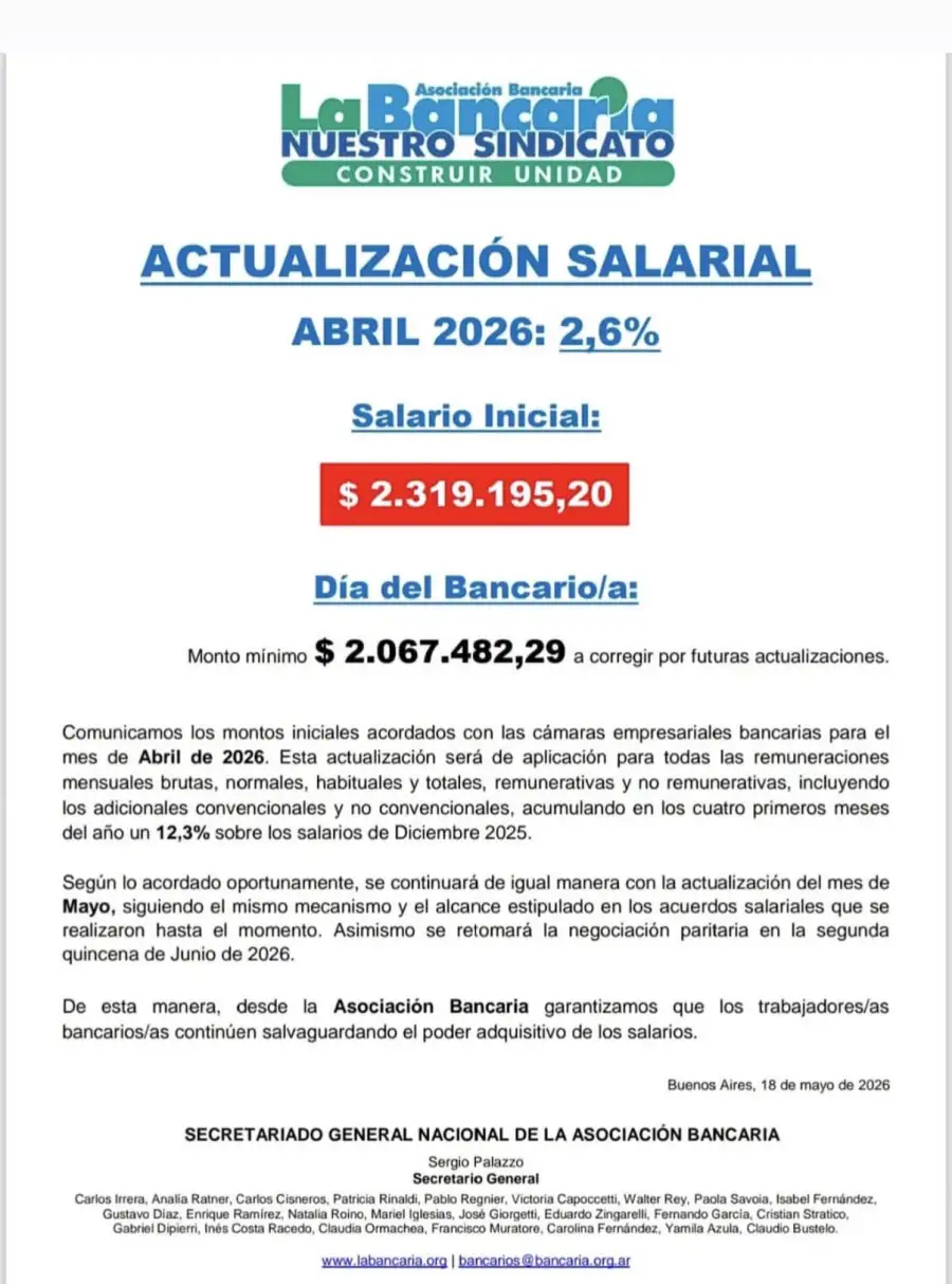 Comunicado de Paritarias abr2026 La Bancaria