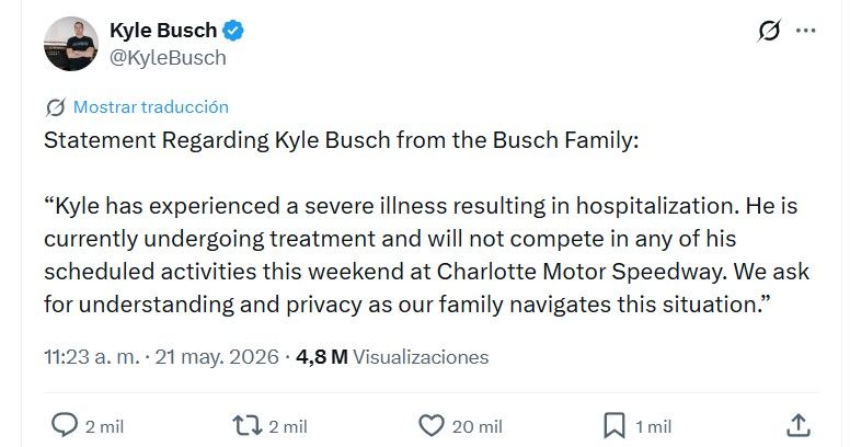 Comunicado sobre la muerte de Kyle Busch