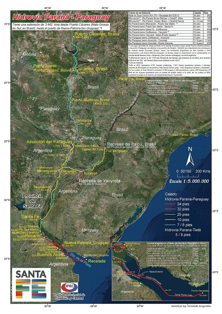 Mapa de la Hidrovia Paraguay Paraná