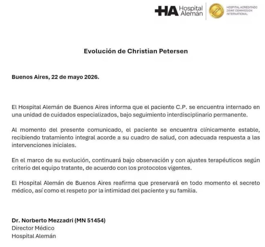 Comunicado del Hospital Alemán por Christian Petersen
