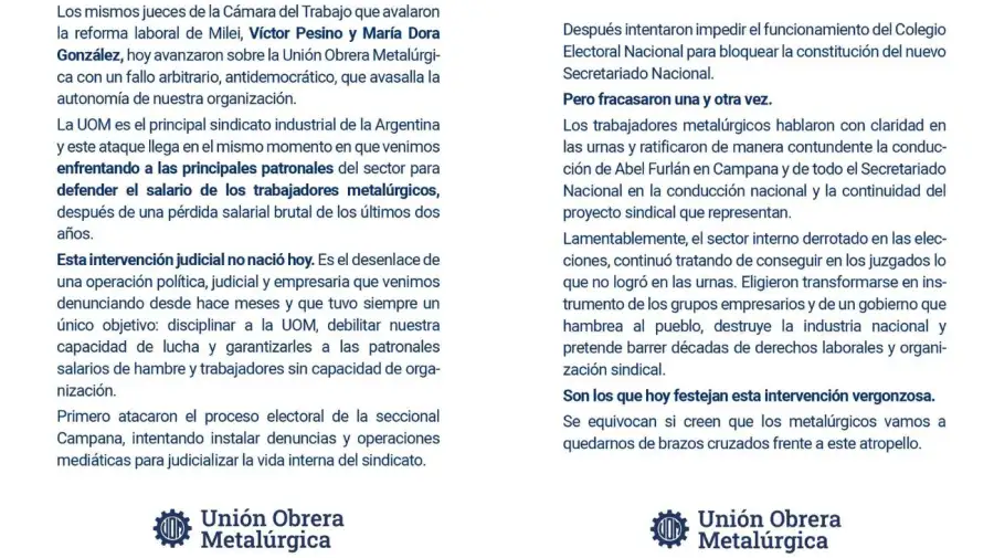 Comunicado UOM