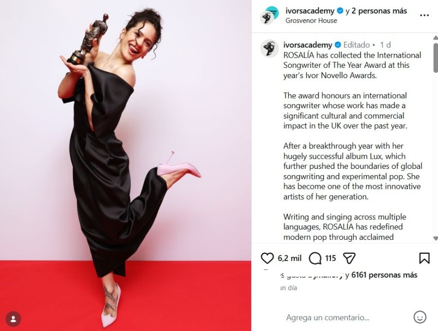 Rosalía fue premiada en los Ivor Novellos 2026