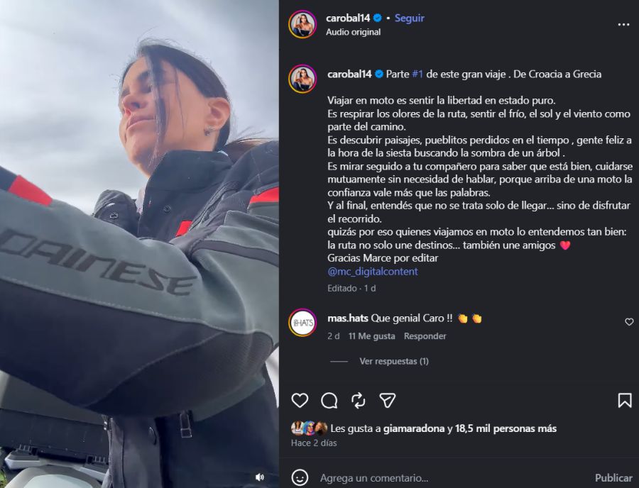 La gran travesía de Carolina Baldini de más de 1400 kilómetros en moto: libertad en 