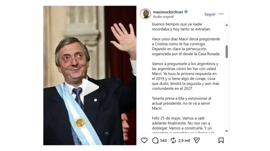 Publicación de Máximo Kirchner