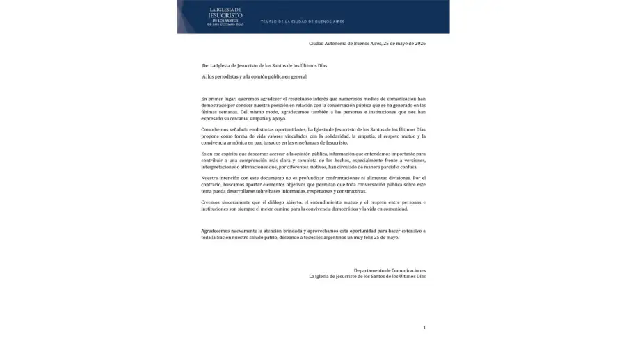 Comunicado Templo CABA 26052026
