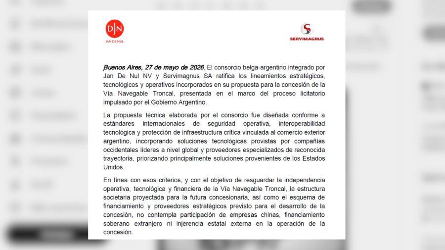 Comunicado Jan De Nul NV y Servimagnus