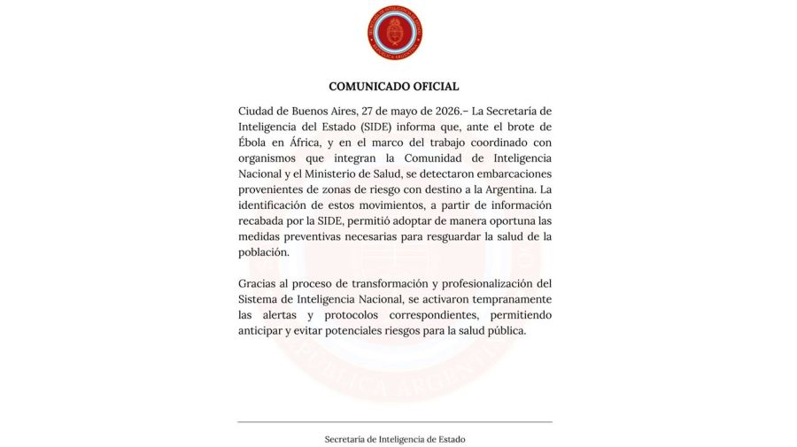 Comunicado Secretaría de Inteligencia 27052026