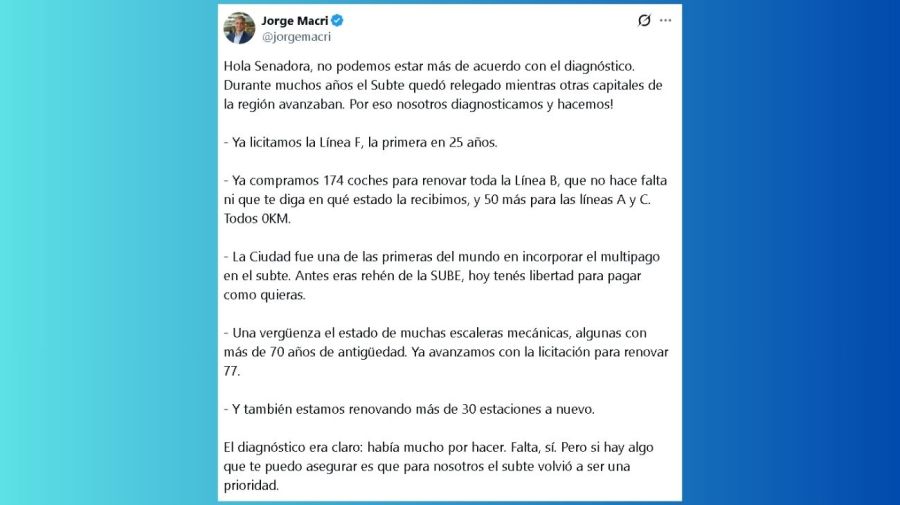 La respuesta de Jorge Macri a Patricia Bullrich por los subtes porteños