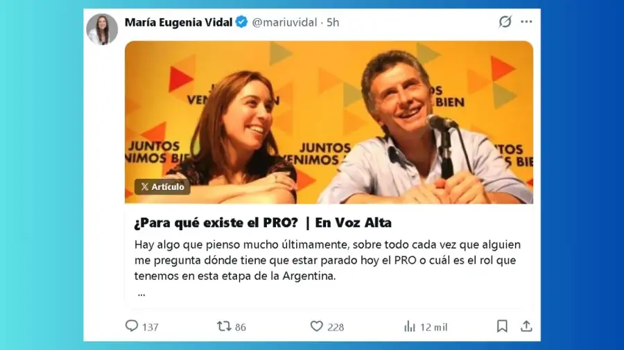 María Eugenia Vidal fijó postura en redes sociales sobre la relación entre el PRO y La Libertad Avanza