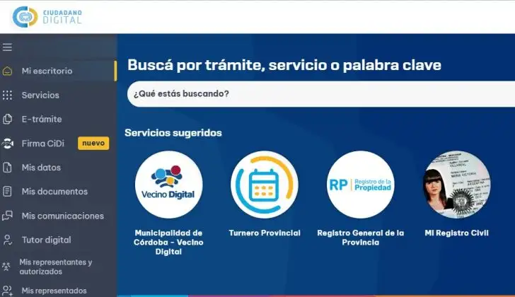 Pantalla inicio Cidi Córdoba
