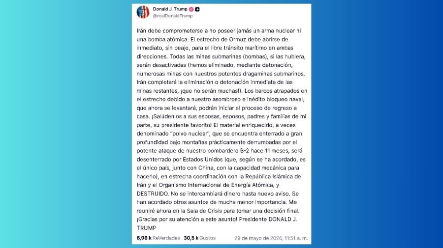 Donald Trump endurece sus exigencias para llegar a un acuerdo con Irán: 'Deben comprometerse a no poseer jamás un arma nuclear'
