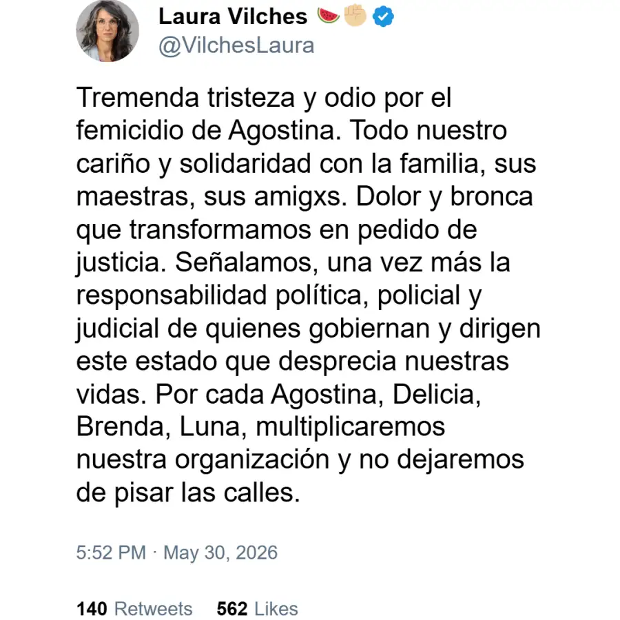 Laura Vilches sobre la muerte de Agostina Vega