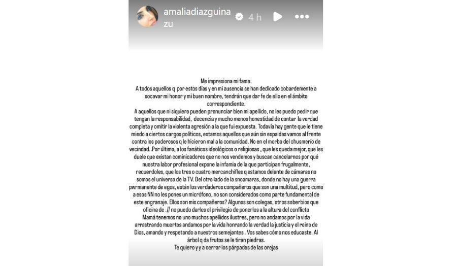 El descargo de Amalia Díaz Guiñazú