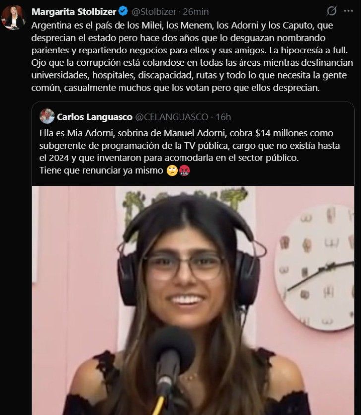 Margarita Stolbizer compartió una fake news vinculada a Mia Khalifa