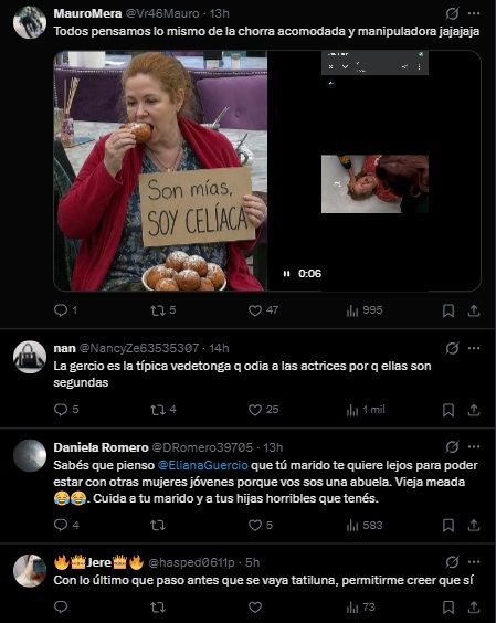 Los mensajes en contra de Andrea del Boca y Eliana Guercio
