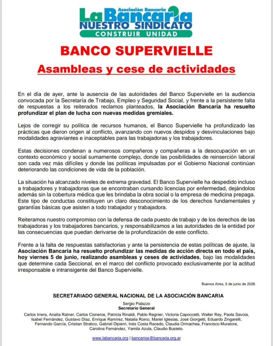 Comunicado de La Bancaria