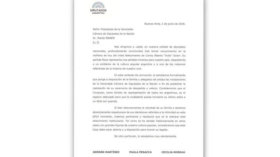 Comunicado Diputados por la muerte del Indio Solari 05062026