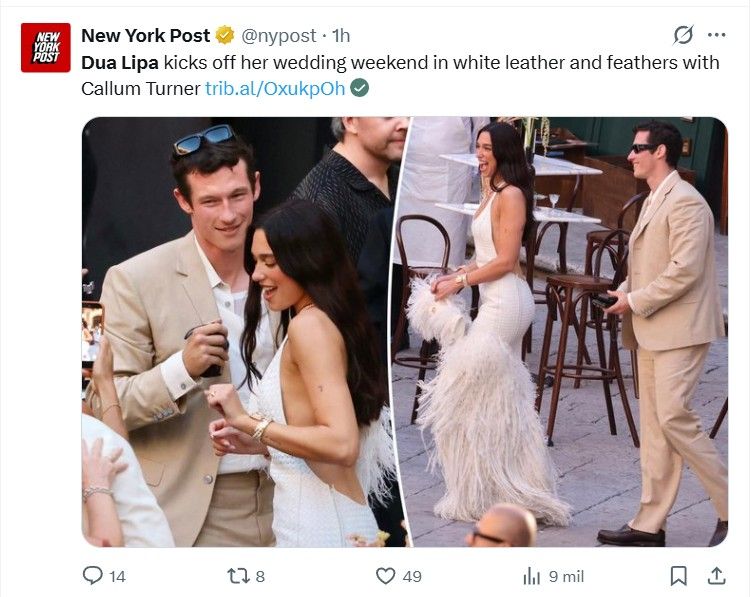 Preparativos para la fiesta de casamiento de Dua Lipa y Callum Turner