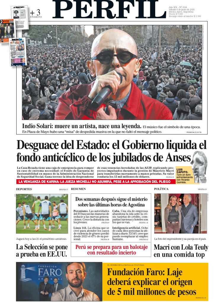 La tapa del Diario PERFIL del sábado 6 de junio de 2026