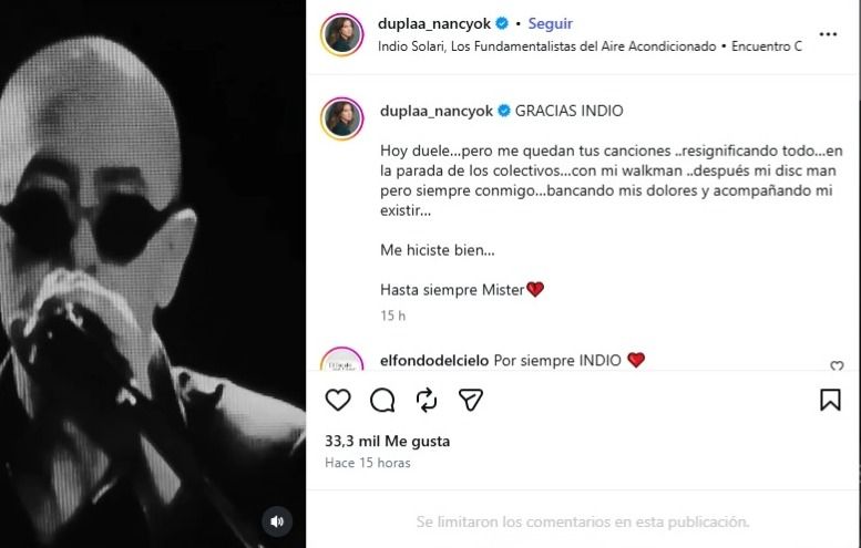 Nancy Dupláa despidiendo al Indio Solari